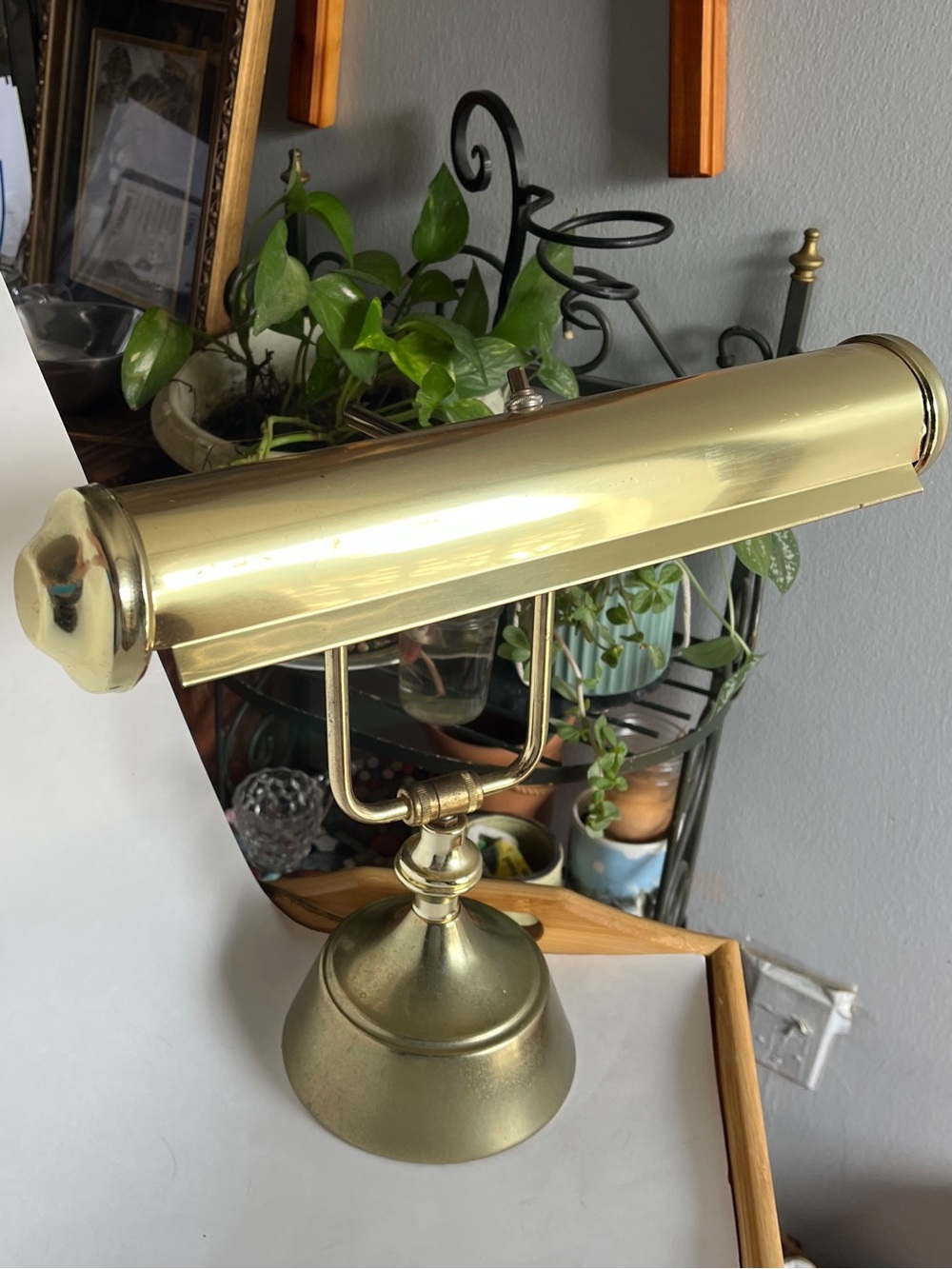 Vintage Underwriters Laboratories Brass Piano Lamp Portable Desk Bankers Lamp